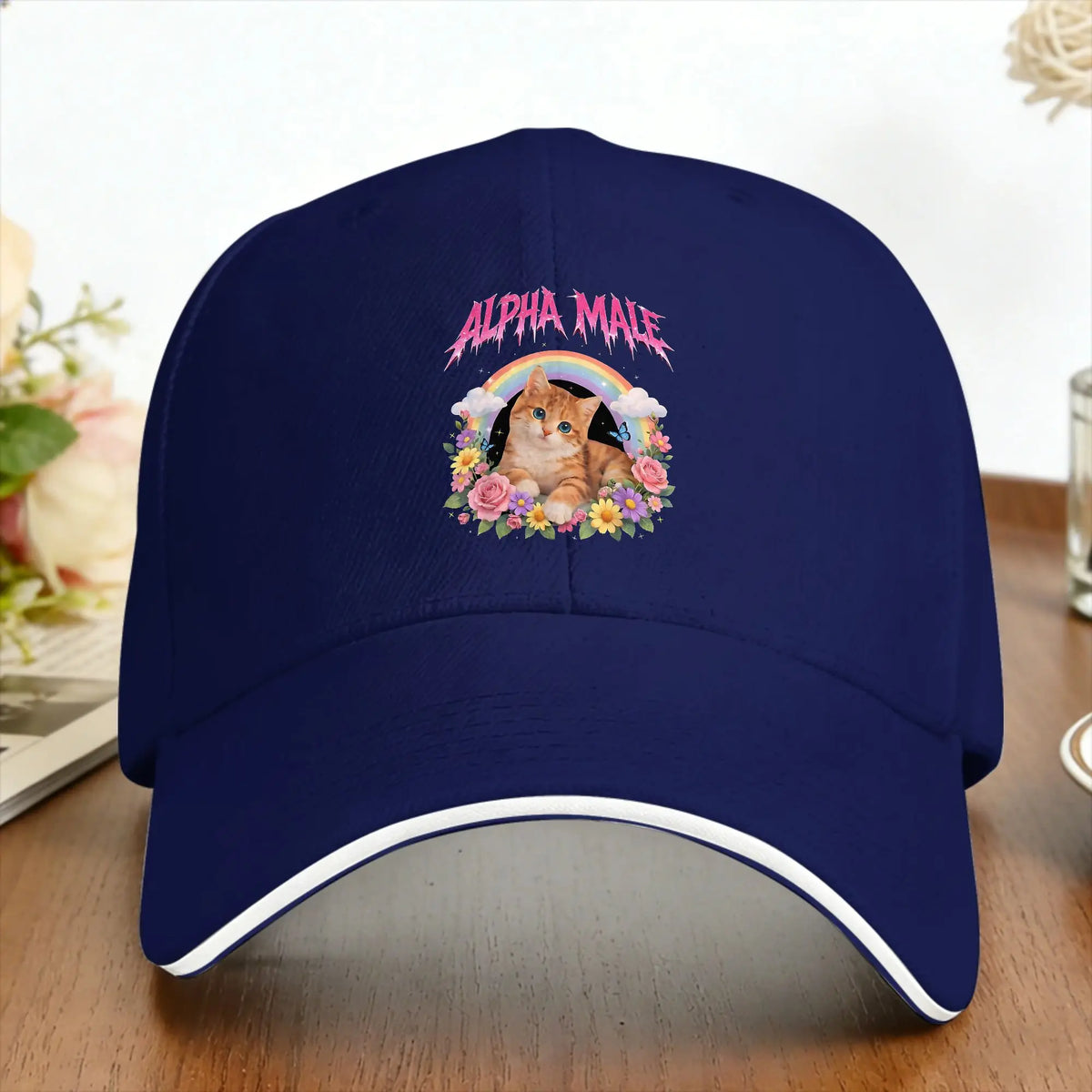 Alpha Male Funny Kitten Rainbow Floral Hilarious Cat Meme Cat Lovers Baseball Cap