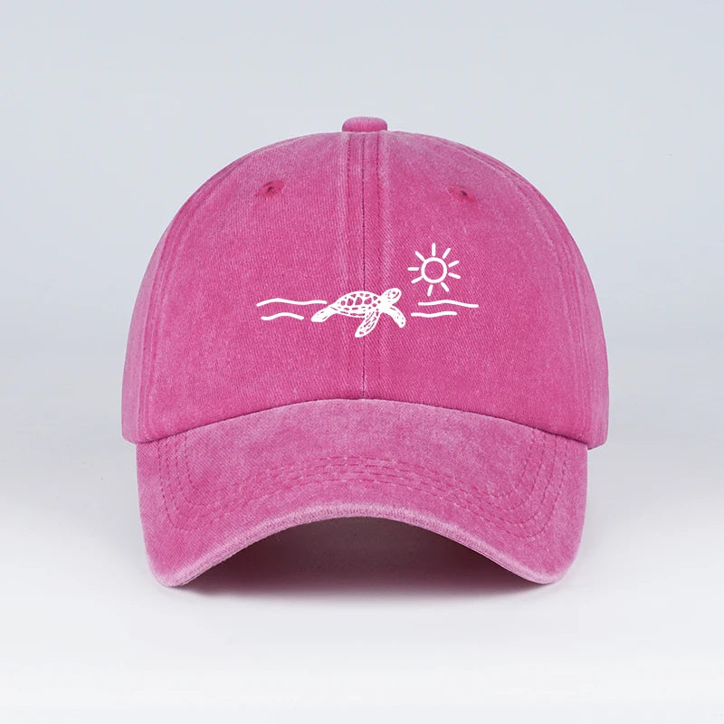 Vintage Washed Baseball Cap With Turtle