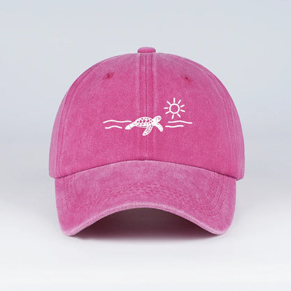 Vintage Washed Baseball Cap With Turtle