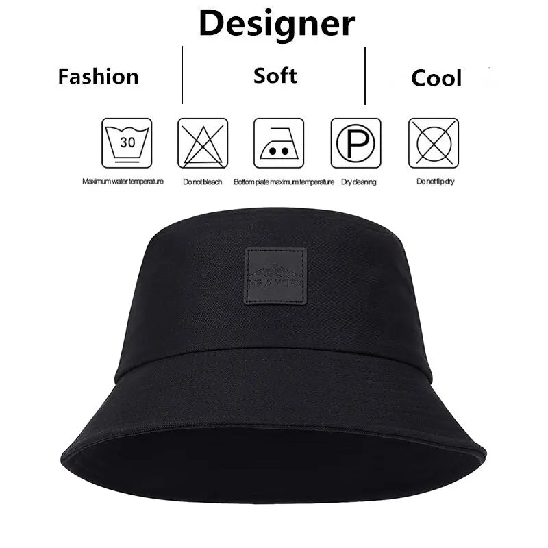 Unisex New York Leather Label Personality Bucket Hats Fishermen Caps