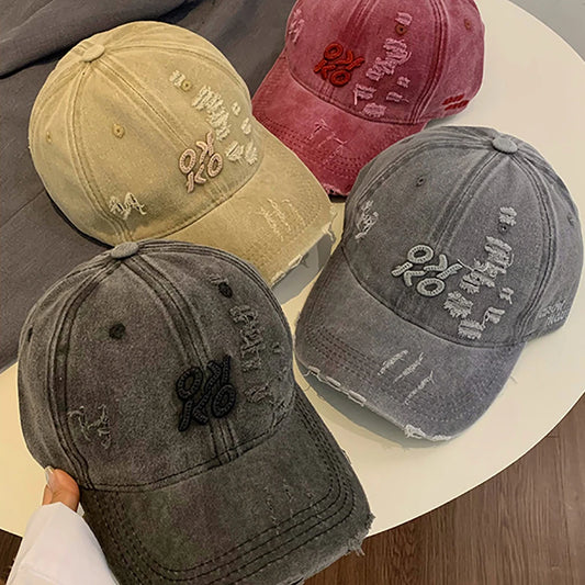 Retro Unisex Washed Distressed Baseball Cap Golf Cap, American Embroidery Ripped Dad Hat