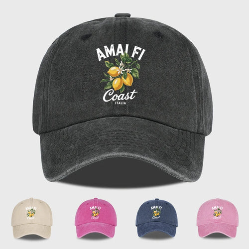 Vintage Amalfi Coast Lemon Print Washed Baseball Cap