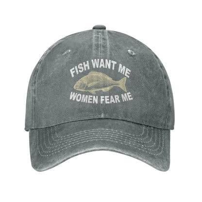 Hat Women Want Me Fishes Fear Me Hat For Women Baseball Cap Graphic Cap