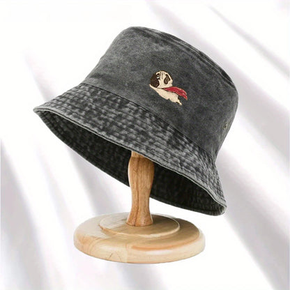 Dog Print Fisherman Hat, Foldable Storage, Washed and Vintage Style