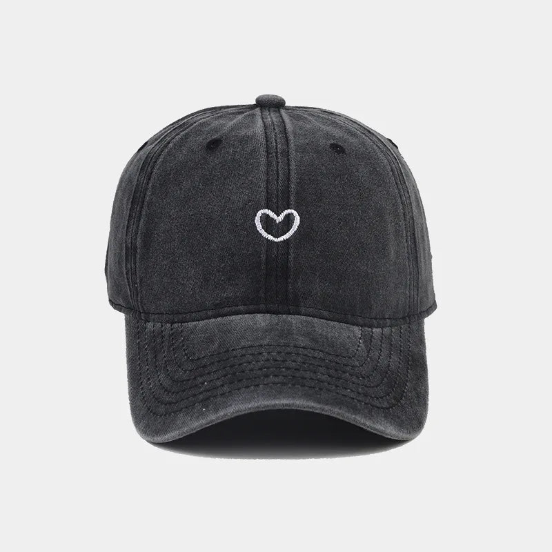 Washed Cotton Baseball Cap Women Men Soft Top Embroidered Love Retro