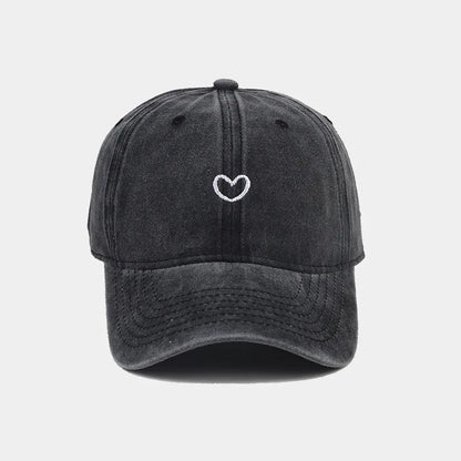 Washed Cotton Baseball Cap Women Men Soft Top Embroidered Love Retro
