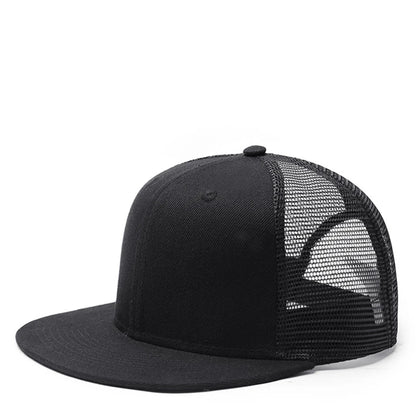 Adult Solid Color Flat Brim Mesh Snapback Cap Men Woman Hip Hop Plain Baseball Hat  55-60cm