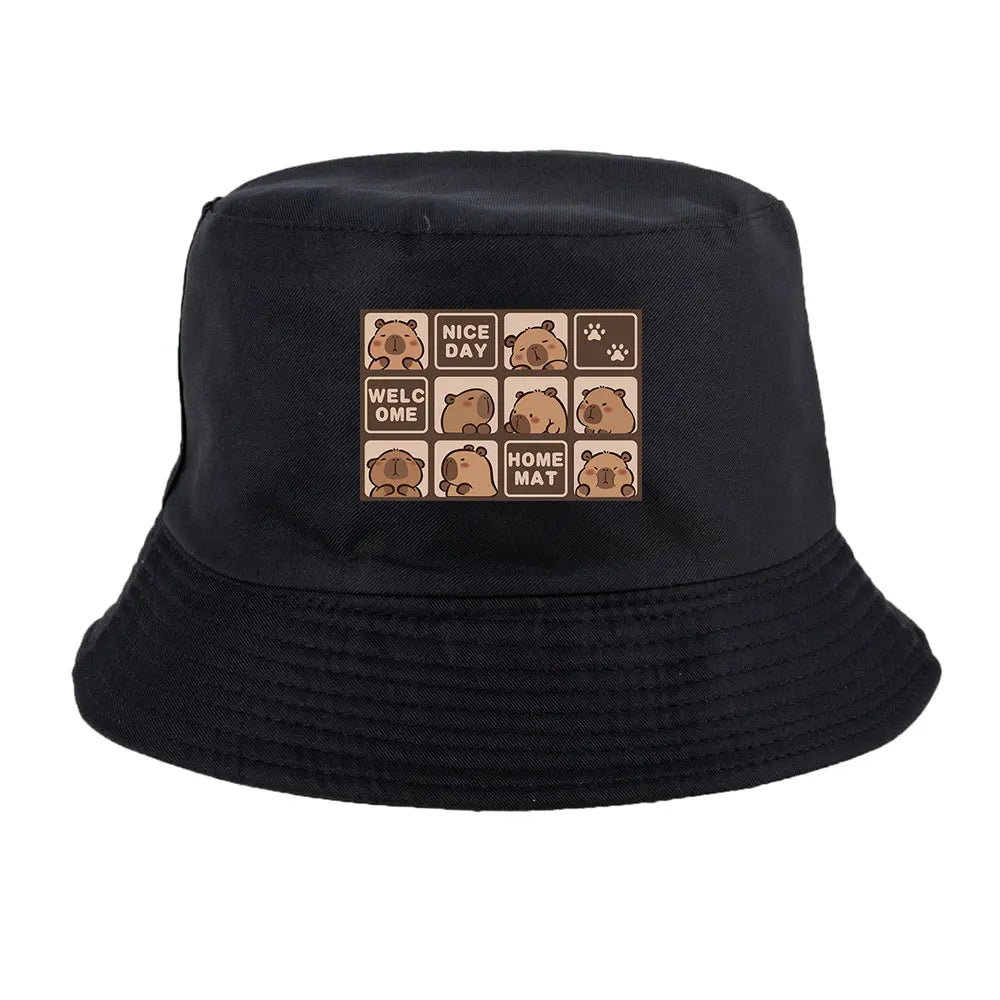 Summer Spring Ladies Cotton Korean Casual Outdoor Sunprotection Capybara Bucket Hat For Men Women