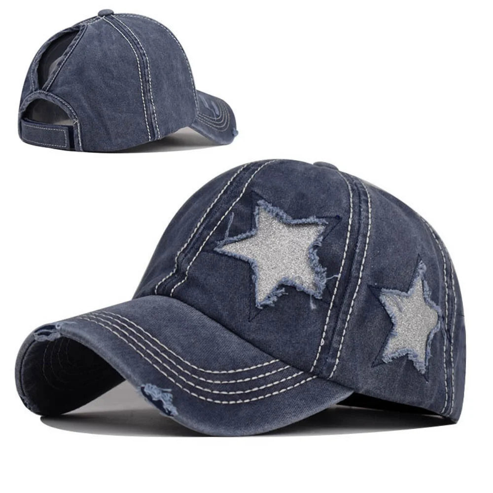 Macaron Color Series Fringed Glitter Star Patch Baseball Cap