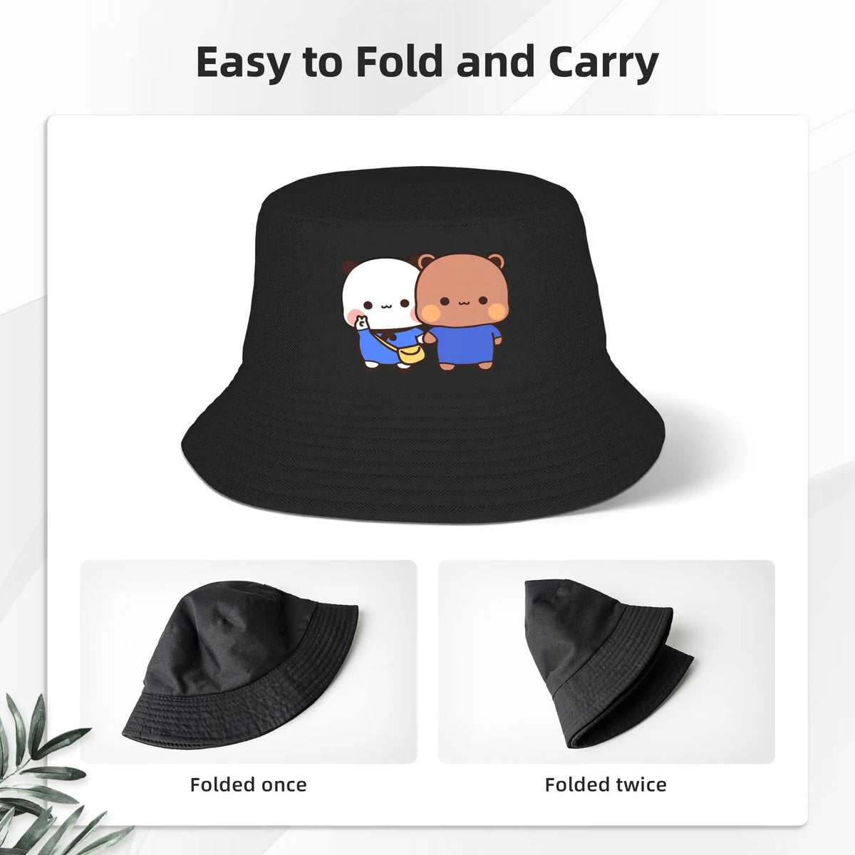 DuDu Bear And BuBu Panda Twining In Blue Bucket Hat