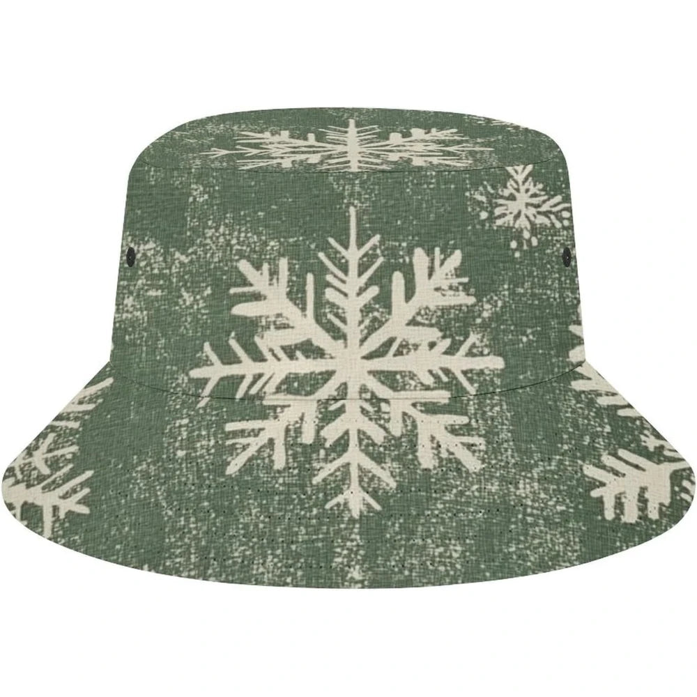 Vintage Fisherman Hat Green/White Snowflake Summer Bucket Hats