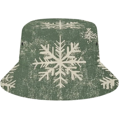 Vintage Fisherman Hat Green/White Snowflake Summer Bucket Hats