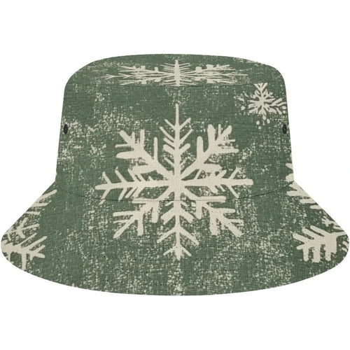 Vintage Fisherman Hat Green/White Snowflake Summer Bucket Hats