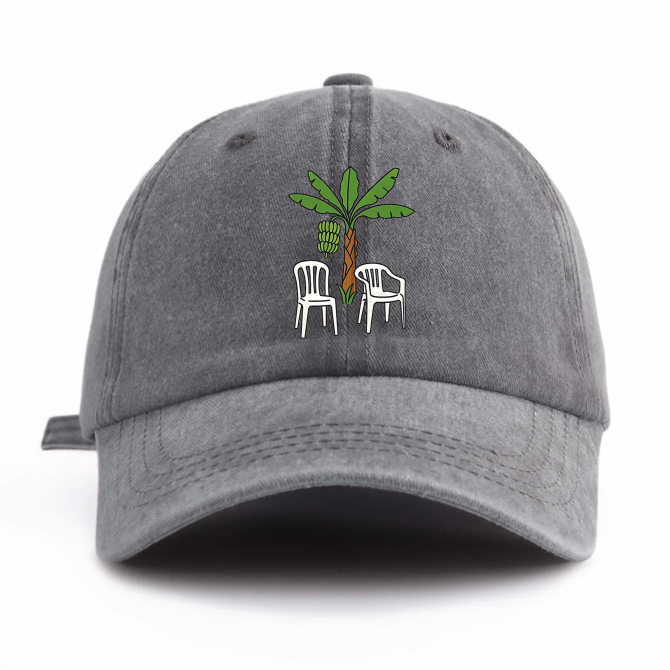 Chair And Tree Print Washed Baseball Cap