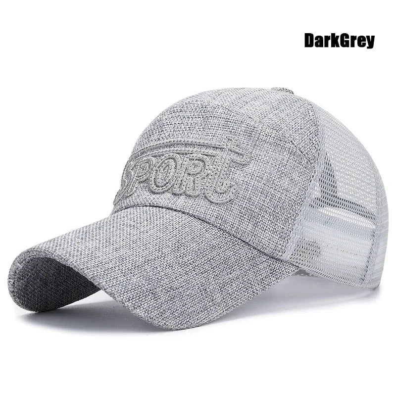 New Fashion Outdoor Sport Baseball Cap Linen Mesh Fabric Embroidery