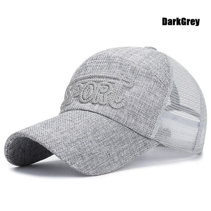 New Fashion Outdoor Sport Baseball Cap Linen Mesh Fabric Embroidery