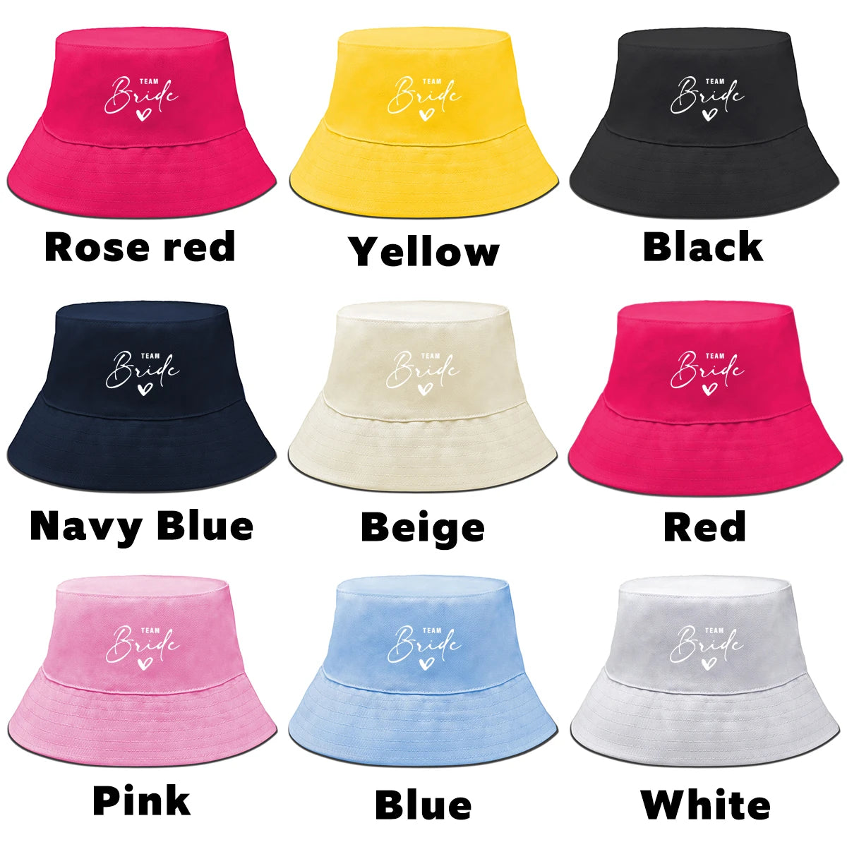 Bucket Hat With White "TEAM Bride" Printed Fisherman Cap
