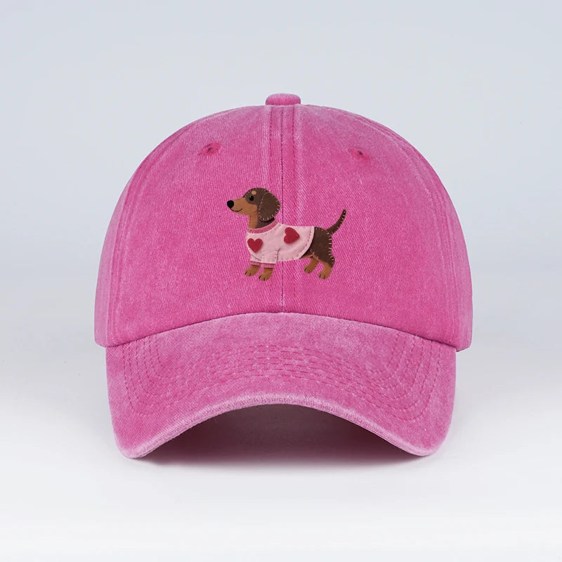 Cute Dachshund In Pink Heart Sweater Print Baseball Cap