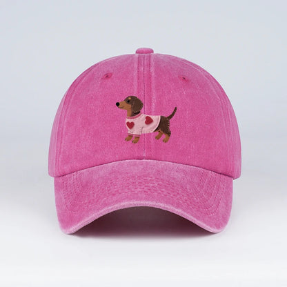 Cute Dachshund In Pink Heart Sweater Print Baseball Cap