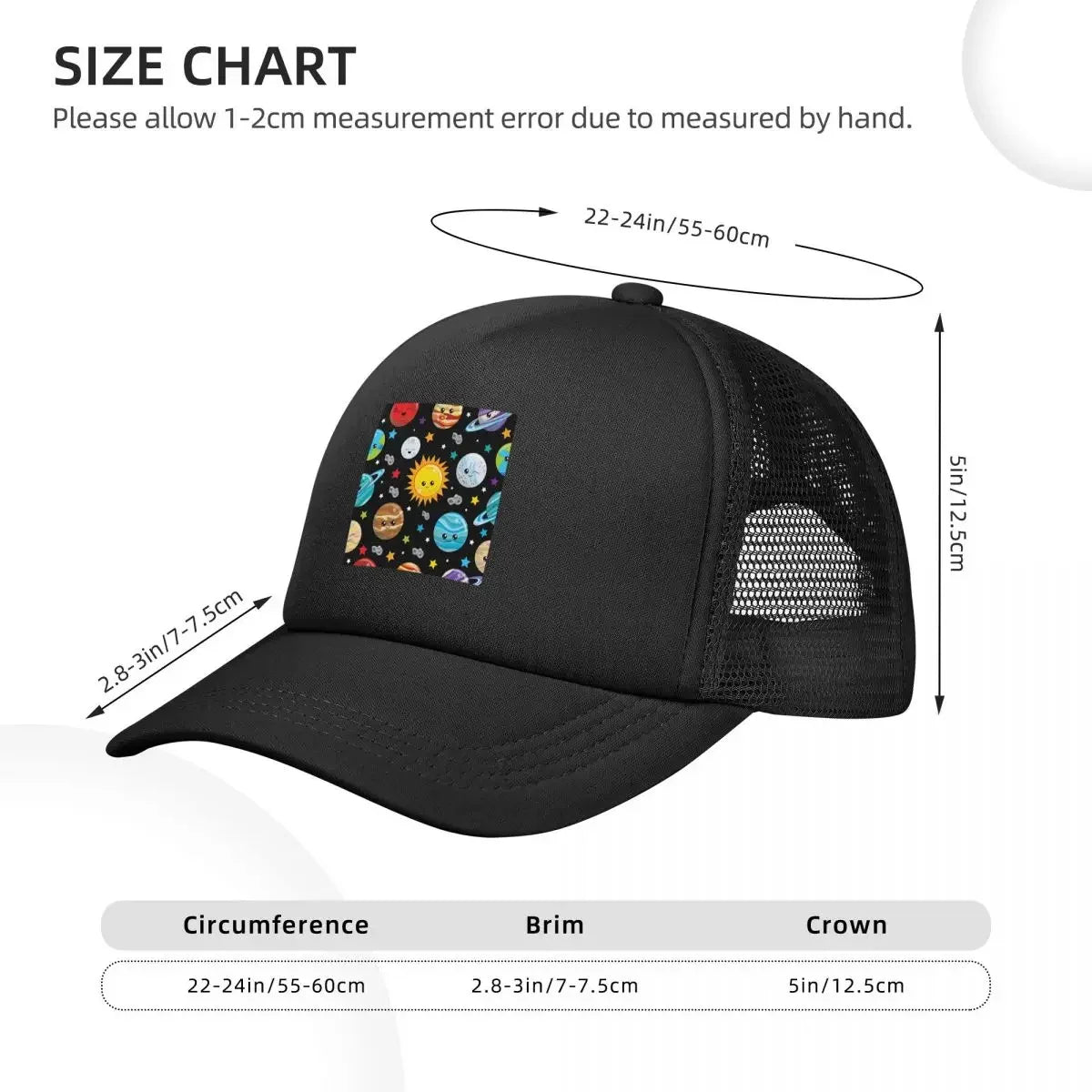 Kawaii Planets Cute Solar System Mesh Baseball Caps