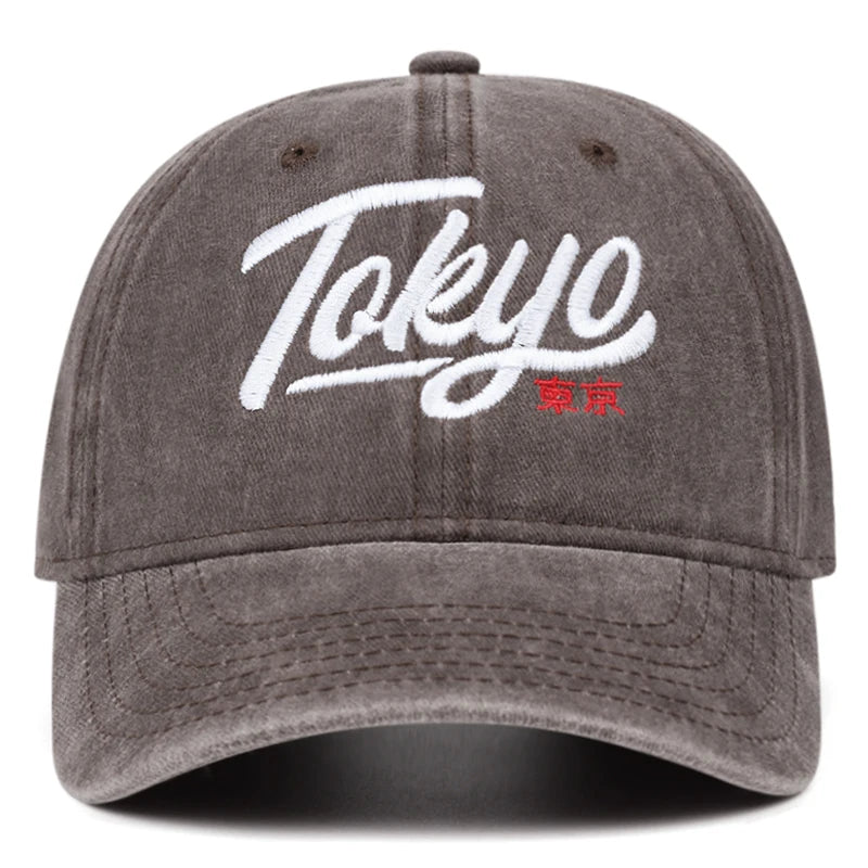 Tokyo Letter Embroidery Washed Soft Top Cowboy Baseball Cap Men Women