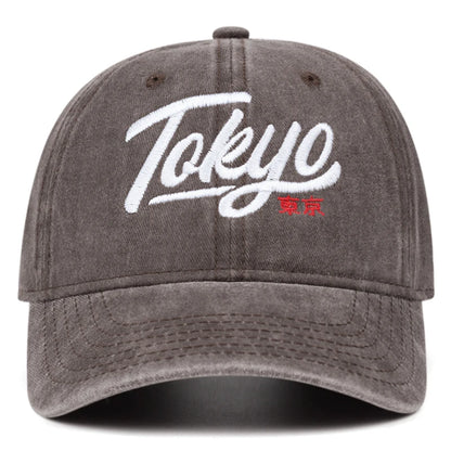 Tokyo Letter Embroidery Washed Soft Top Cowboy Baseball Cap Men Women