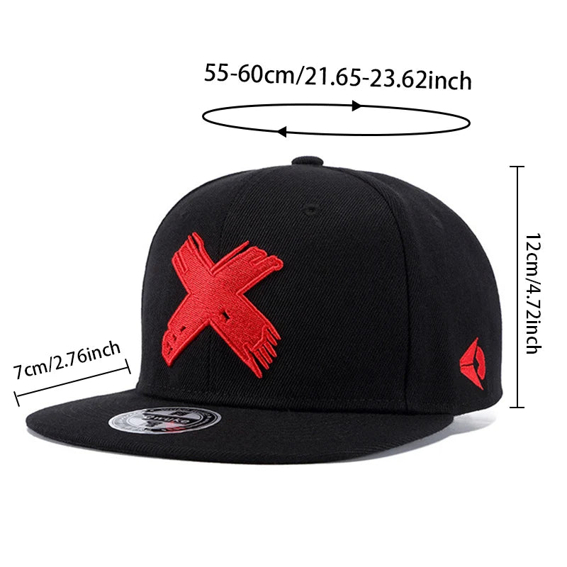 Letter X 3D Embroidered Flat-Brimmed Hat, Hip-Hop Street Dance Hat