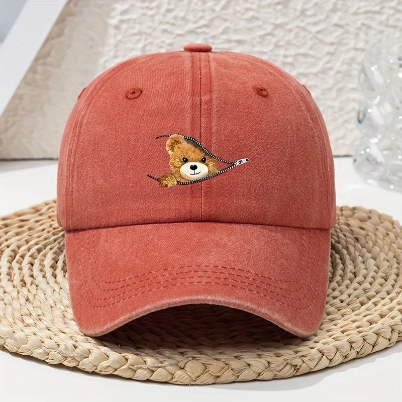 Cartoon Zipper Bear Print Baseball Cap