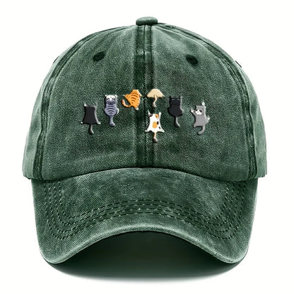 Trendy Cute Cat Print Washed Vintage Soft Top Sunshade Baseball Cap