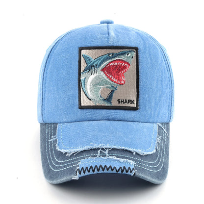 Vintage Denim Baseball Cap With Embroidery Shark Patch Men