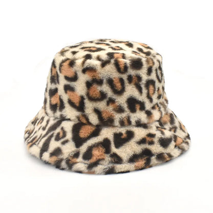 Winter Bucket Hat Women's Fashion Leopard Panama Warm Hat For Women