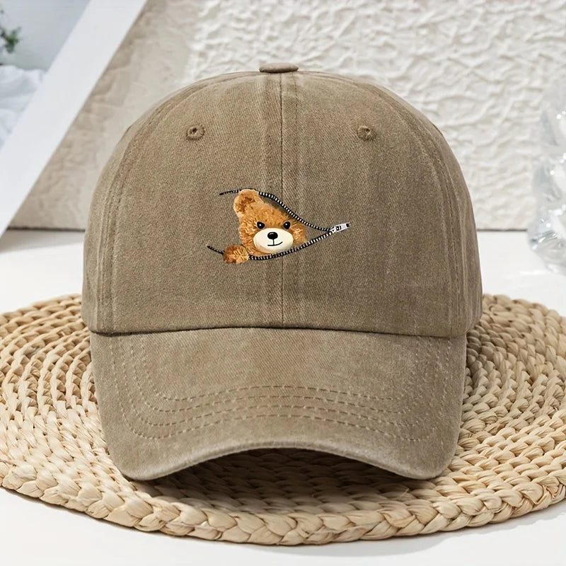 Cartoon Zipper Bear Print Baseball Cap