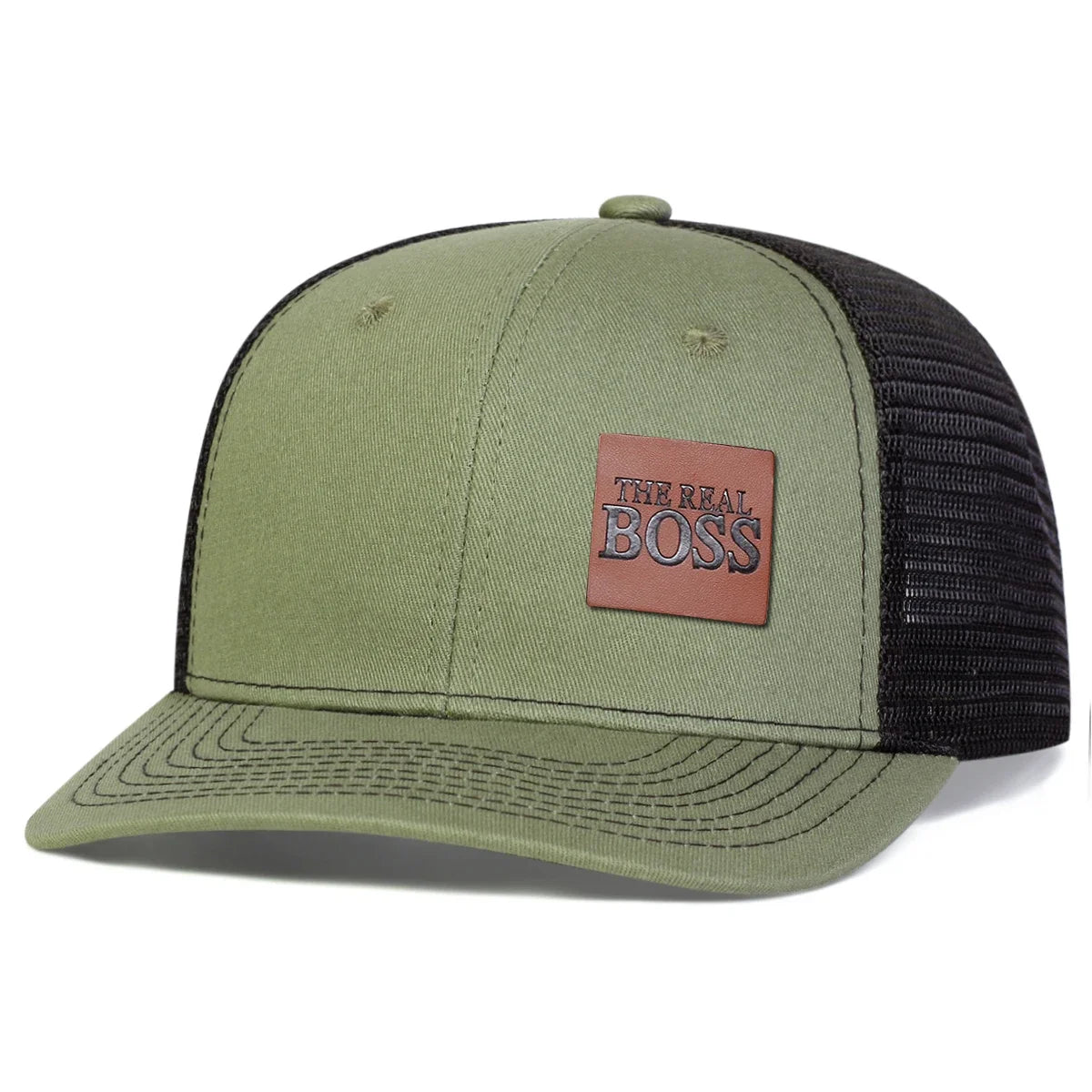 Unisex THE REAL BOSS Letter Brown Leather Label Baseball Caps Snapback Caps Sunscreen Hat