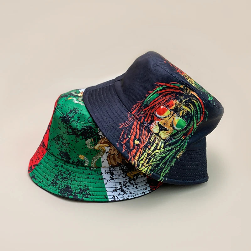 Print Lion Graffiti Letter Bucket Hats New Unisex Fisherman Caps