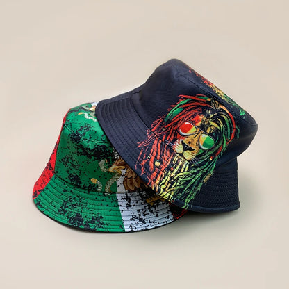 Print Lion Graffiti Letter Bucket Hats New Unisex Fisherman Caps