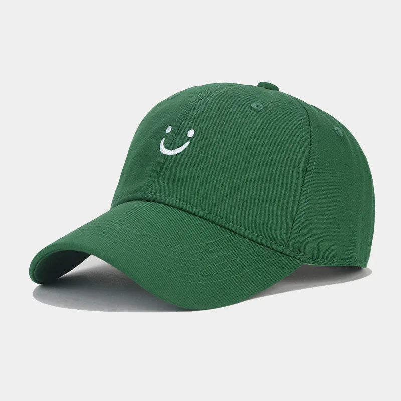 Soft Cotton Baseball Cap for Women Men Smile Face Embroidery