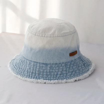 Cool Blue Cowboy Bucket Hat with String Men Denim Beach Sun Hat for Women