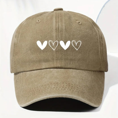 Unisex Retro Baseball Cap With Heart-Shaped Pattern