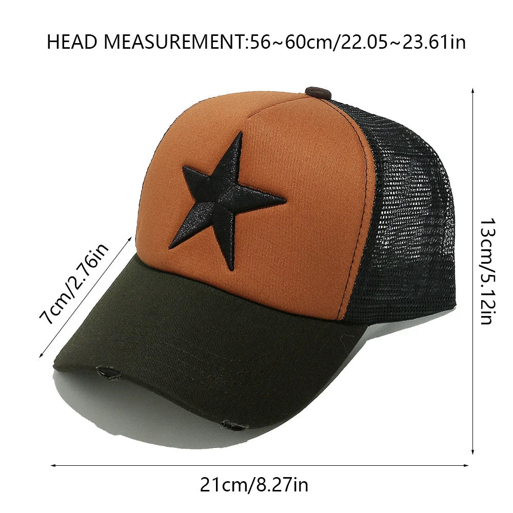Streetwear 3D Star Embroidery Mesh Baseball Cap