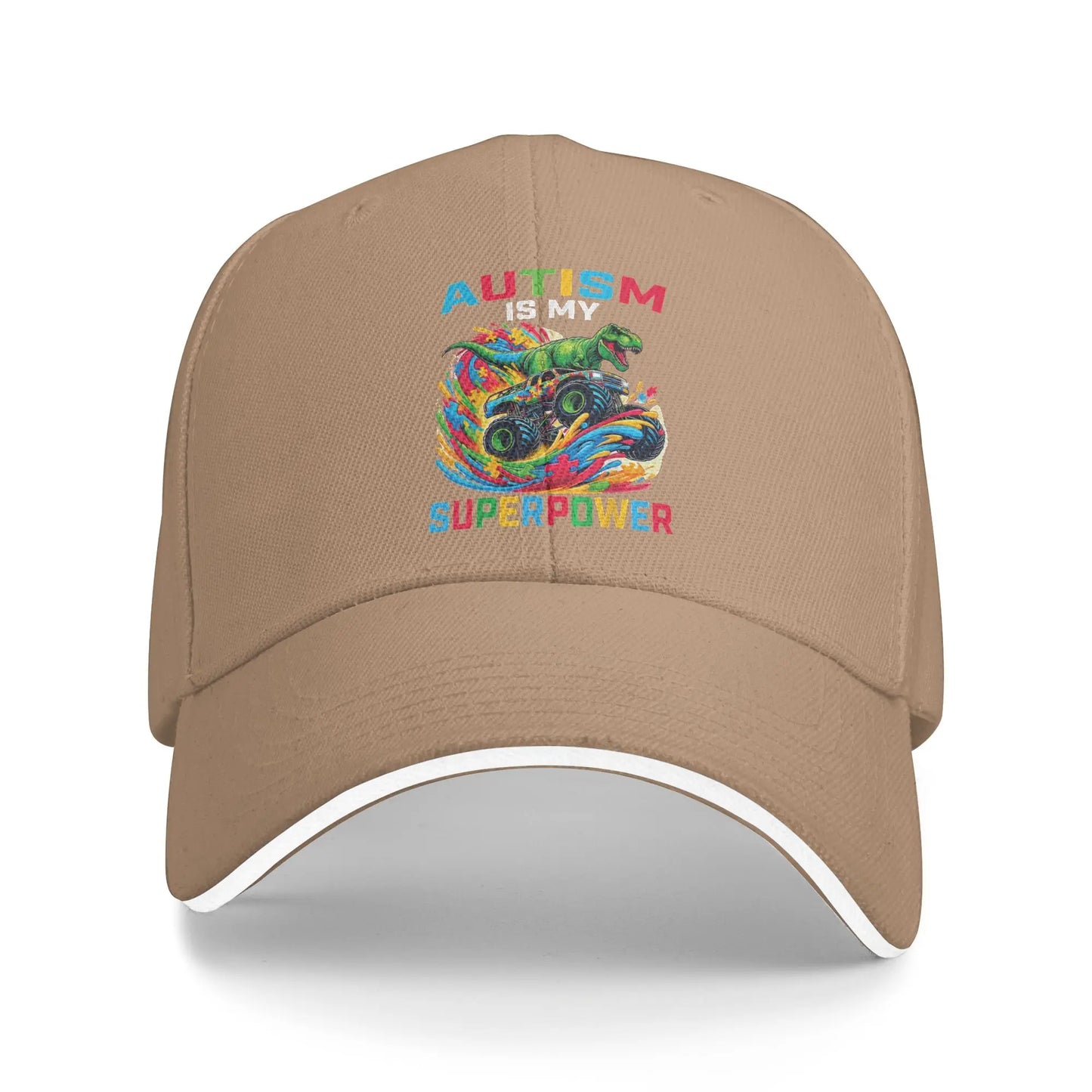 Autism Is My Superpower Dino T Rex Monster Sun Baseball Cap