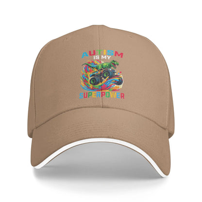 Autism Is My Superpower Dino T Rex Monster Sun Baseball Cap