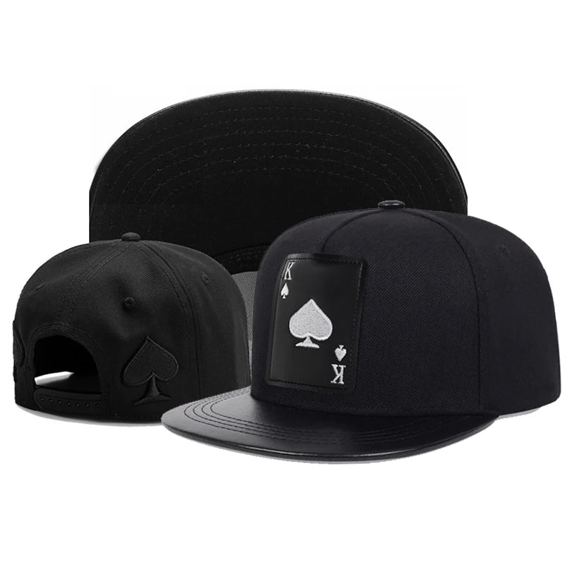 King Leather Playing Card Embroidered Baseball Caps Hip Hop Caps For Men Women Snapback Caps