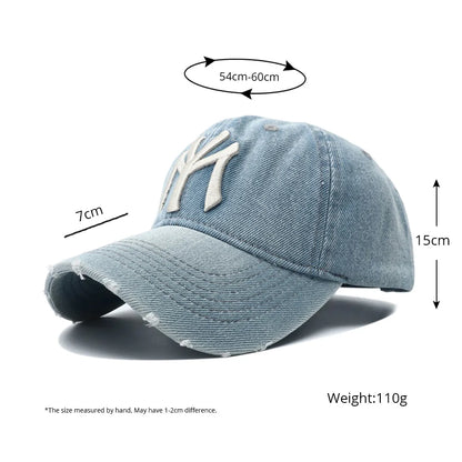 High Quality MY Embroidered Washed Denim Baseball Cap for Men Women
