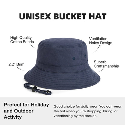 Bucket Hat with Straps Foldable Falt Top Hats