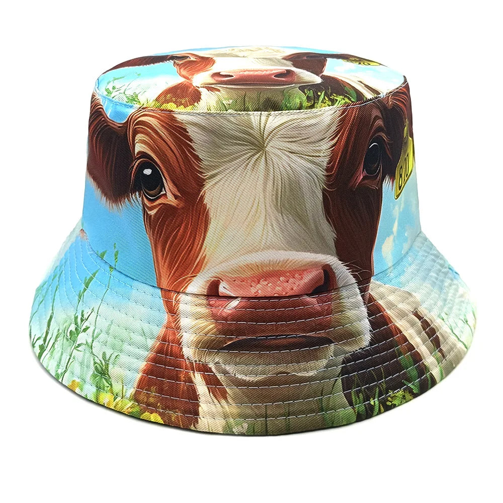 Double-sided Yellow Duck Print Pattern Panama Summer Sunscreen Fisherman Cap Bucket Hat