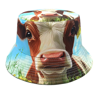 Double-sided Yellow Duck Print Pattern Panama Summer Sunscreen Fisherman Cap Bucket Hat
