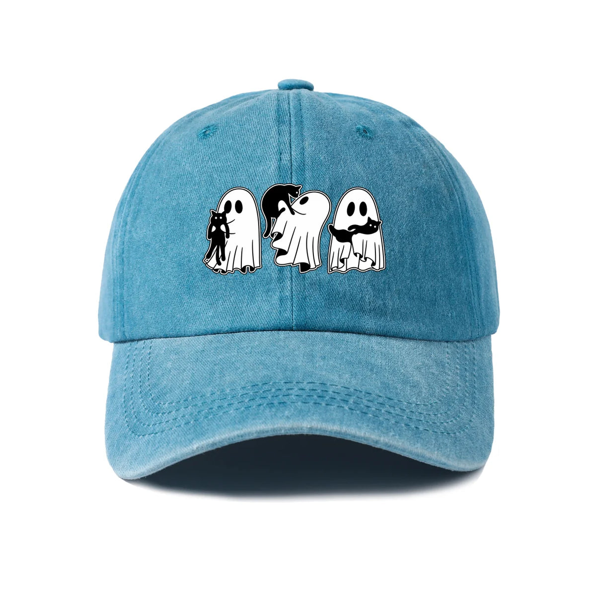 Vintage Washed Ghosts Holding Black Cats Graphic Baseball Cap
