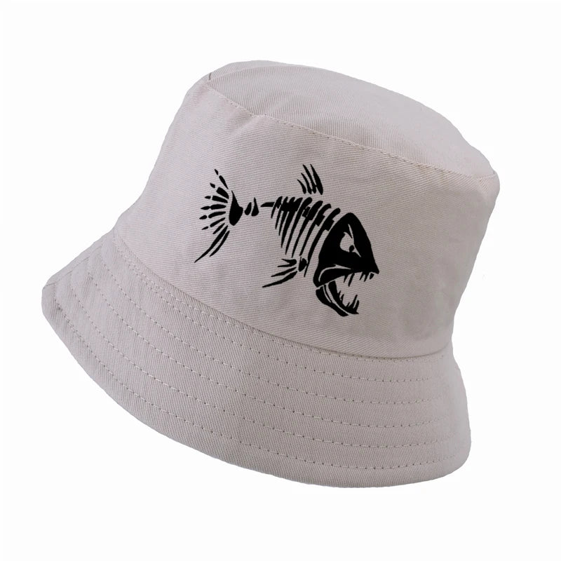 Men Outdoor Fishing Cap Bucket Hat Golf Hunting Caps With Cartoon Fish Bones