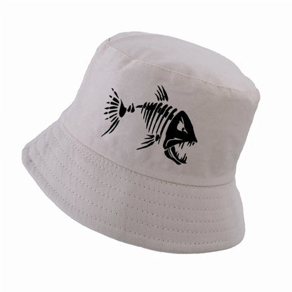 Men Outdoor Fishing Cap Bucket Hat Golf Hunting Caps With Cartoon Fish Bones