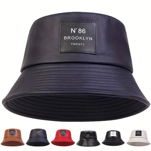 Unisex Brooklyn Panama Bucket Hat PU Leather Fisherman Hat For Men Women